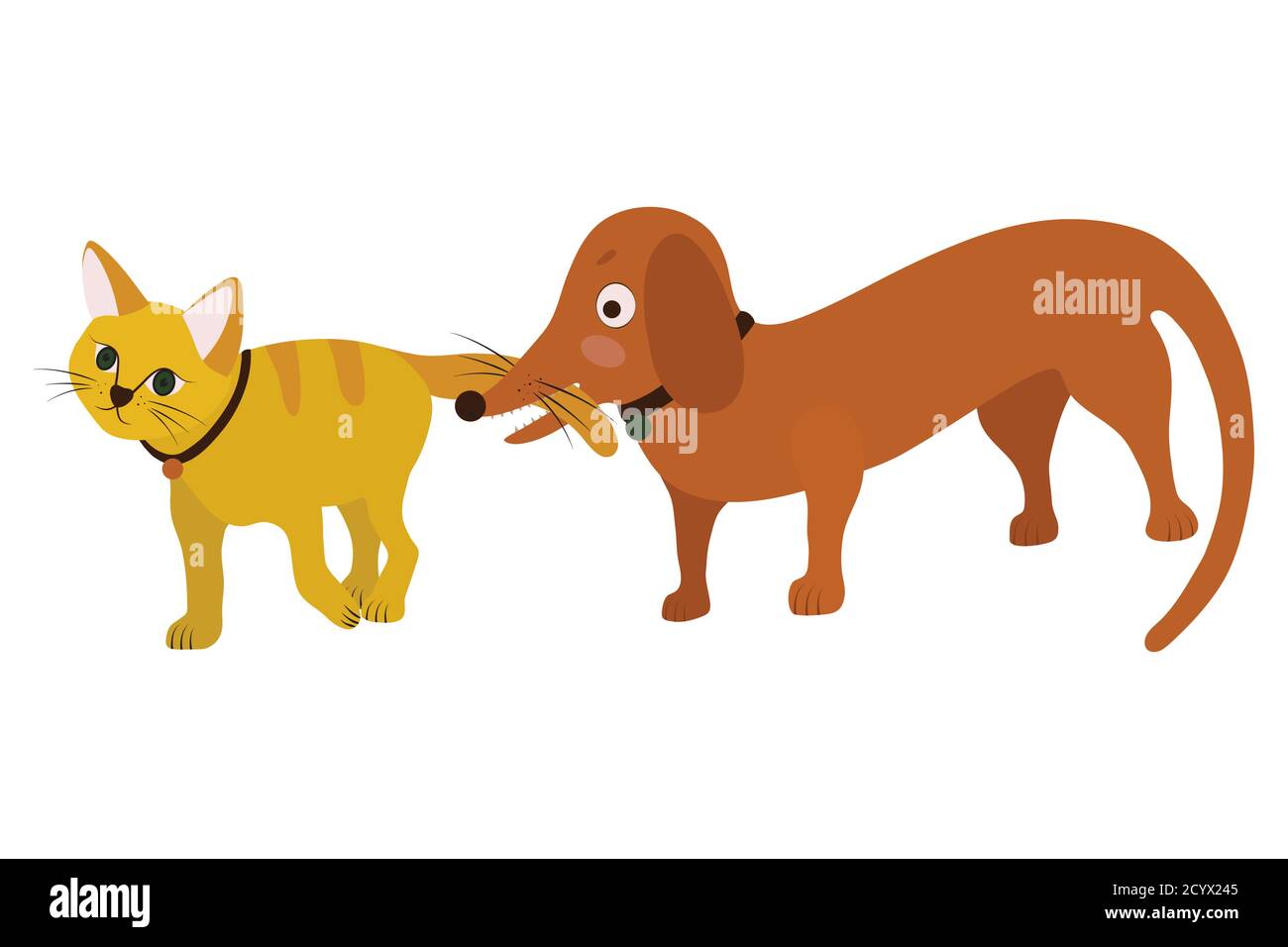 Animiertes Bild auf weißem Hintergrund beste Freunde - Katze und Hund, Vektor-Illustration Stock Vektor
