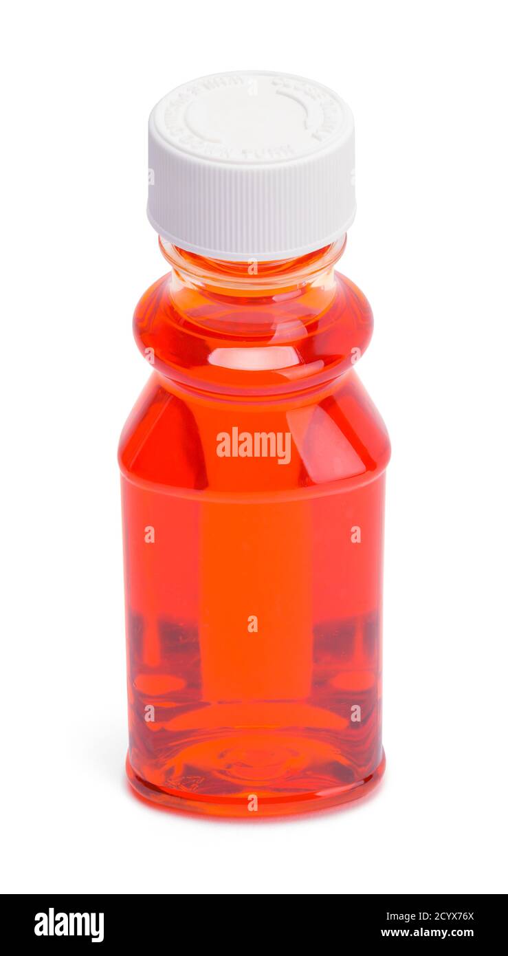 Husten Medizin Flasche isoliert auf weißem Hintergrund. Stockfoto