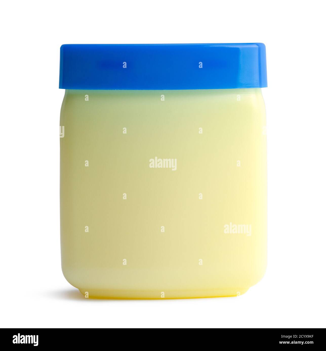 Glas Petroleum Gelee Vorderansicht isoliert auf Weiß. Stockfoto
