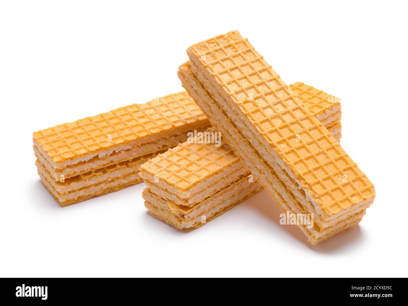Drei Vanilla Wafer Cookies in einem Stapel isoliert auf Weiß. Stockfoto