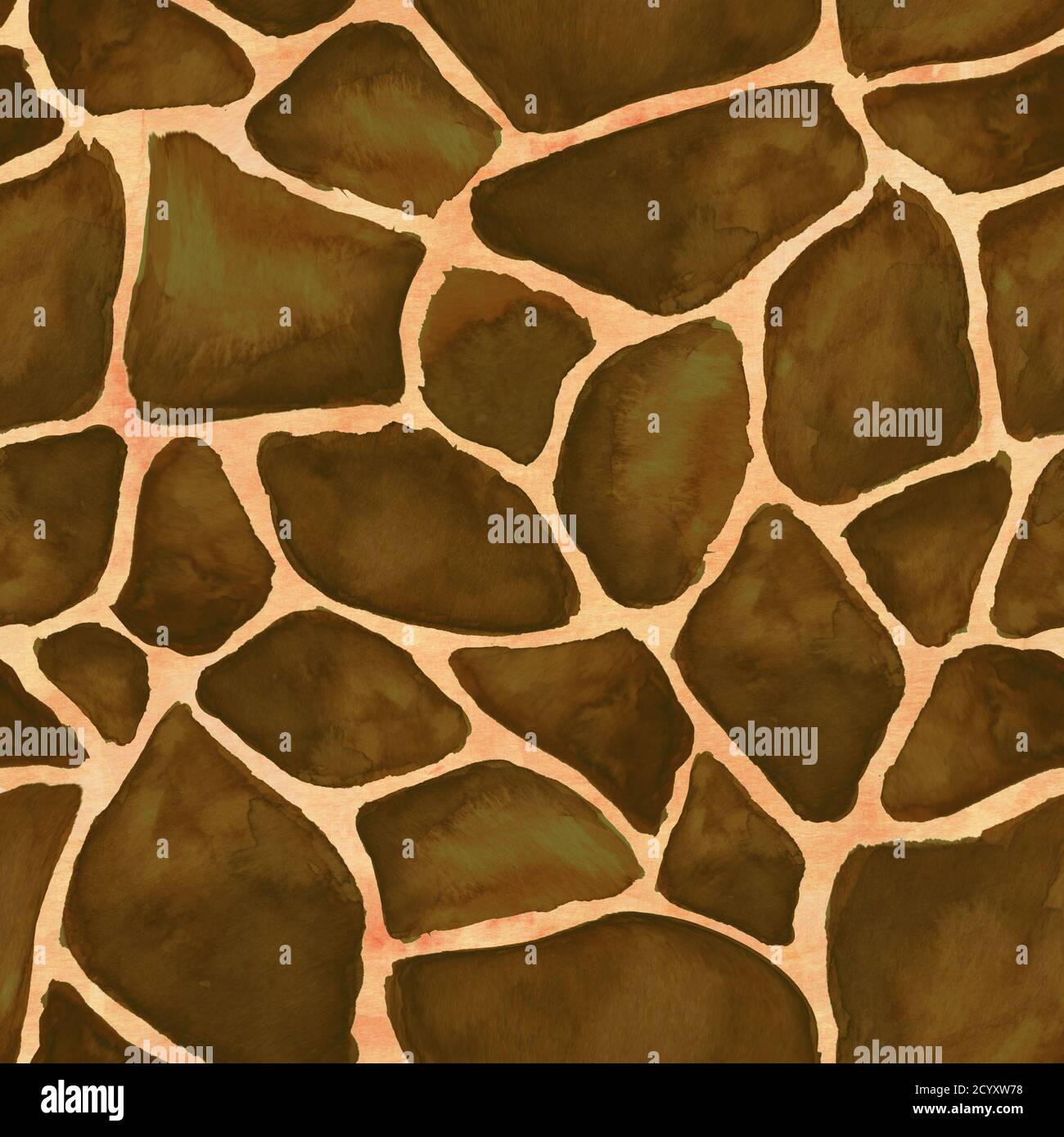 Braun beige grün abstrakt Stein Platte Hintergrund. Geometrisches Nahtmuster. Aquarell handgezeichnete Illustration. Stockfoto