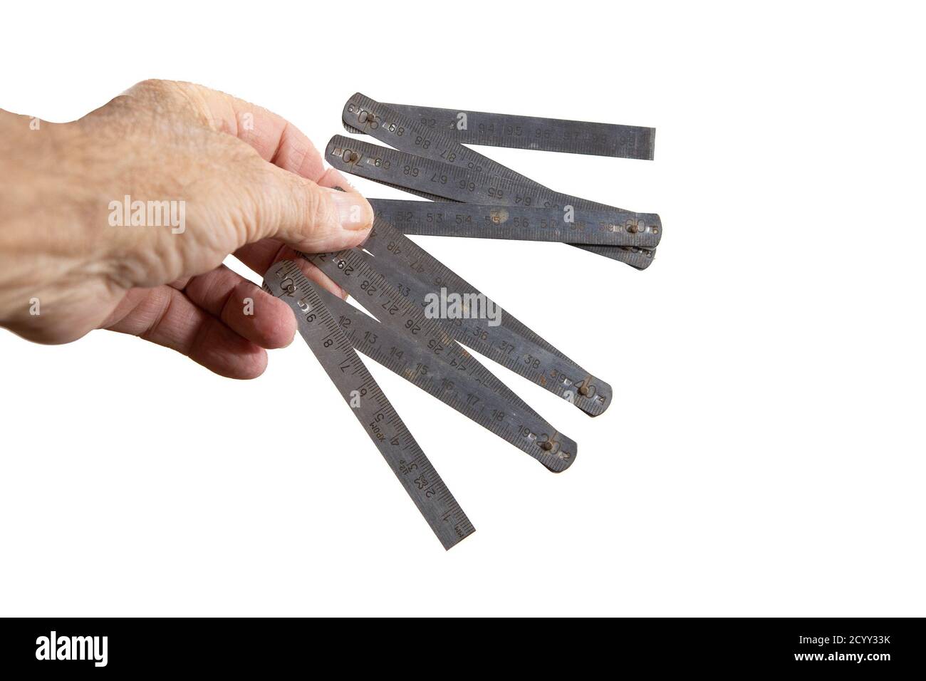 Klappbare Metalltheke auf weißem Hintergrund isoliert vor weißem Hintergrund Stockfoto