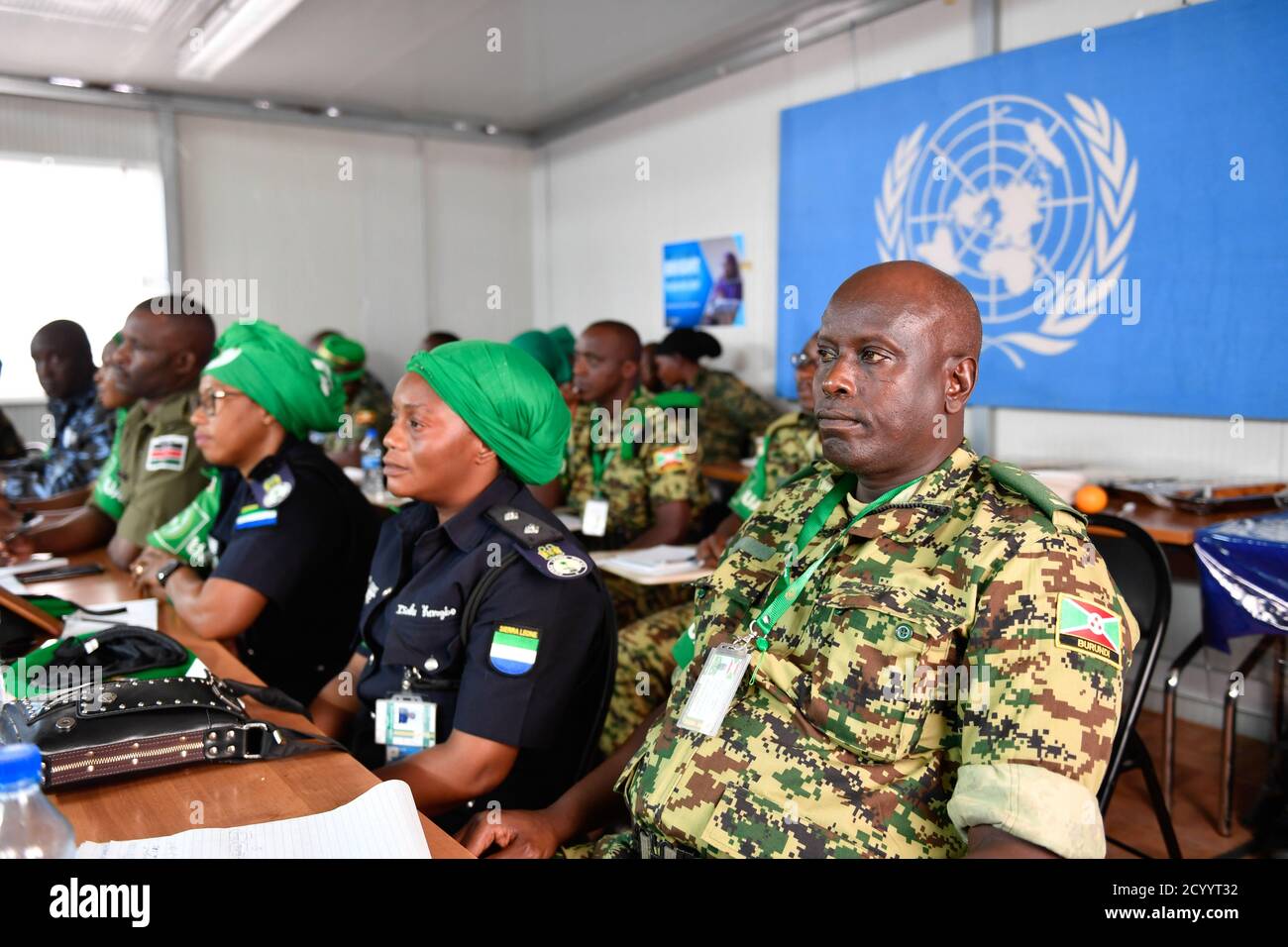 Zivile und militärische Koordinationsbeamte der AMISOM nahmen am 13. September 2019 an einem Projektplanungskurs in Mogadischu, Somalia, Teil. Ziel der Schulung war es, die operative Koordinierung in der Region zu verbessern. Stockfoto