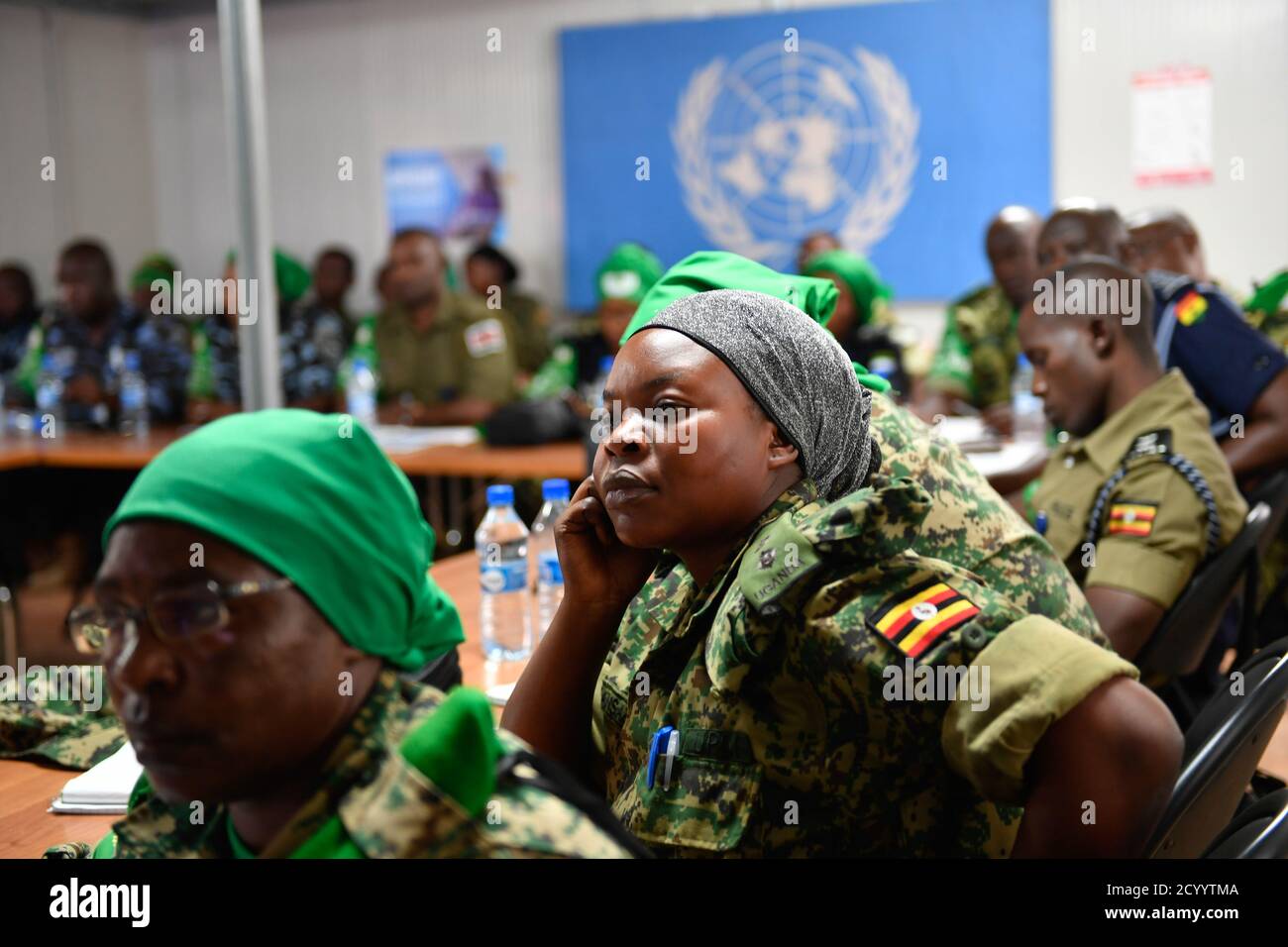 AMISOM zivil-militärische Koordinierungsbeamte nehmen am 13. September 2019 an einem Kurs zur Projektplanung in Mogadischu, Somalia, Teil. Stockfoto