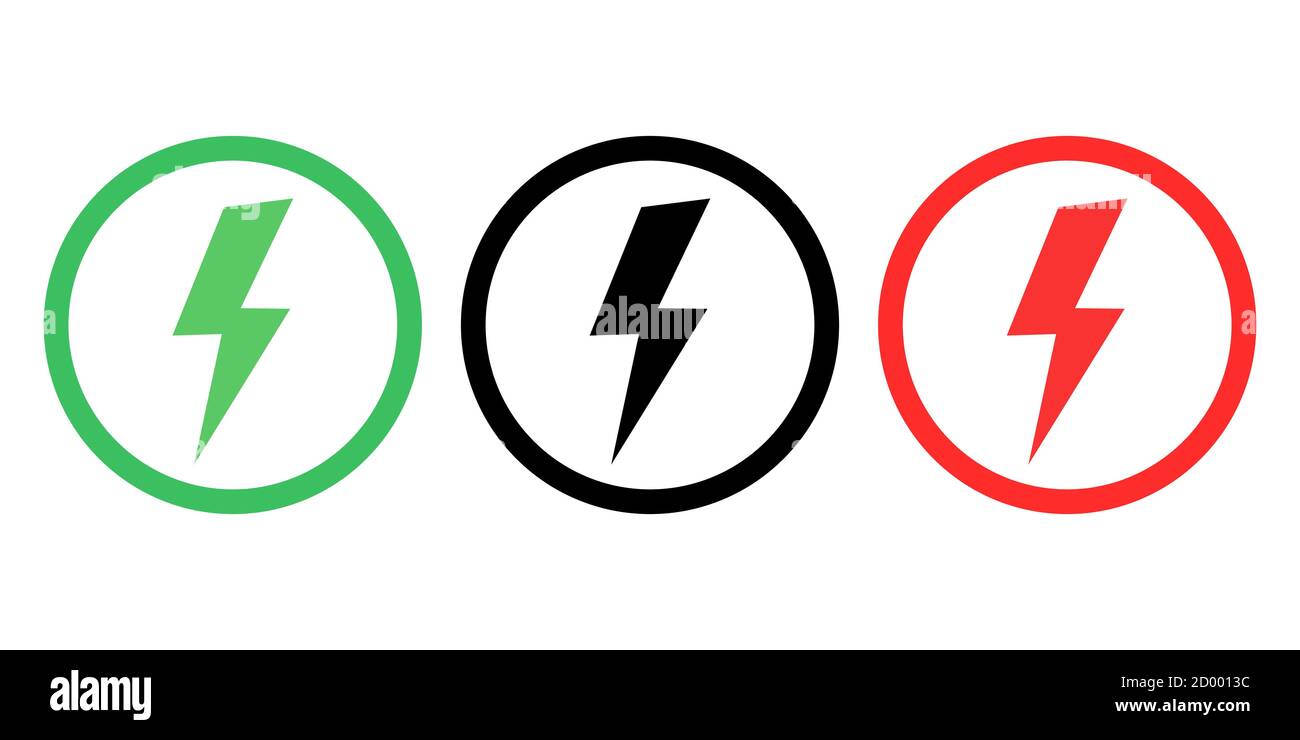 Blitzableitersymbole eingestellt. Elektrischer Leistungsvektor einfacher isolierter Vektor mit Logo Stock Vektor