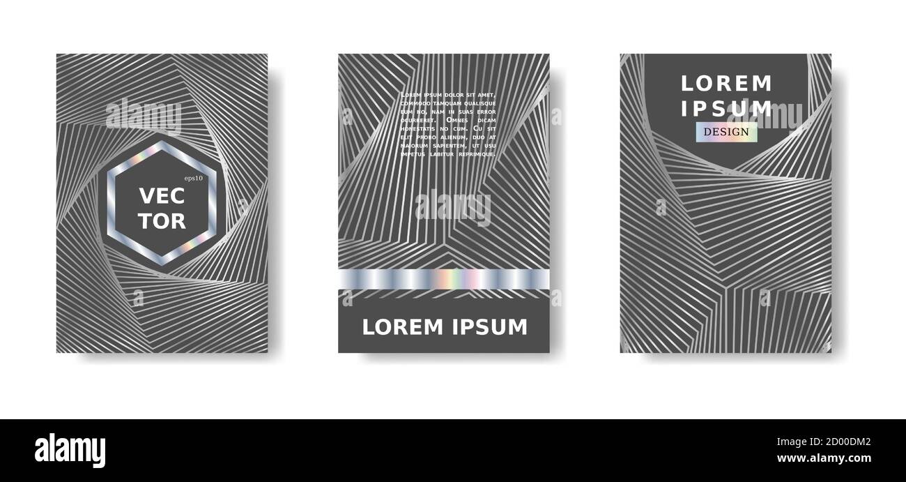 Holographic title design set. Modern vertical grey cover Stock Vektor