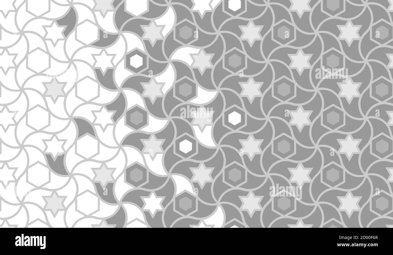 Geometrische Halbtonstruktur mit grauem Rand. Islamische geometrische Arabeske Vektor Grenze Patter. Stock Vektor
