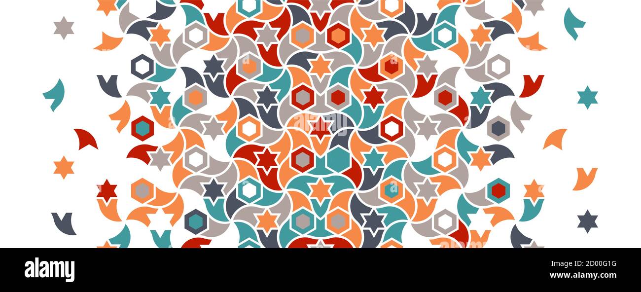 Geometrisches türkisches islamisches Muster. Geometrische Halbton-Textur mit gemischter Farbe Kachel Zerfall Stock Vektor