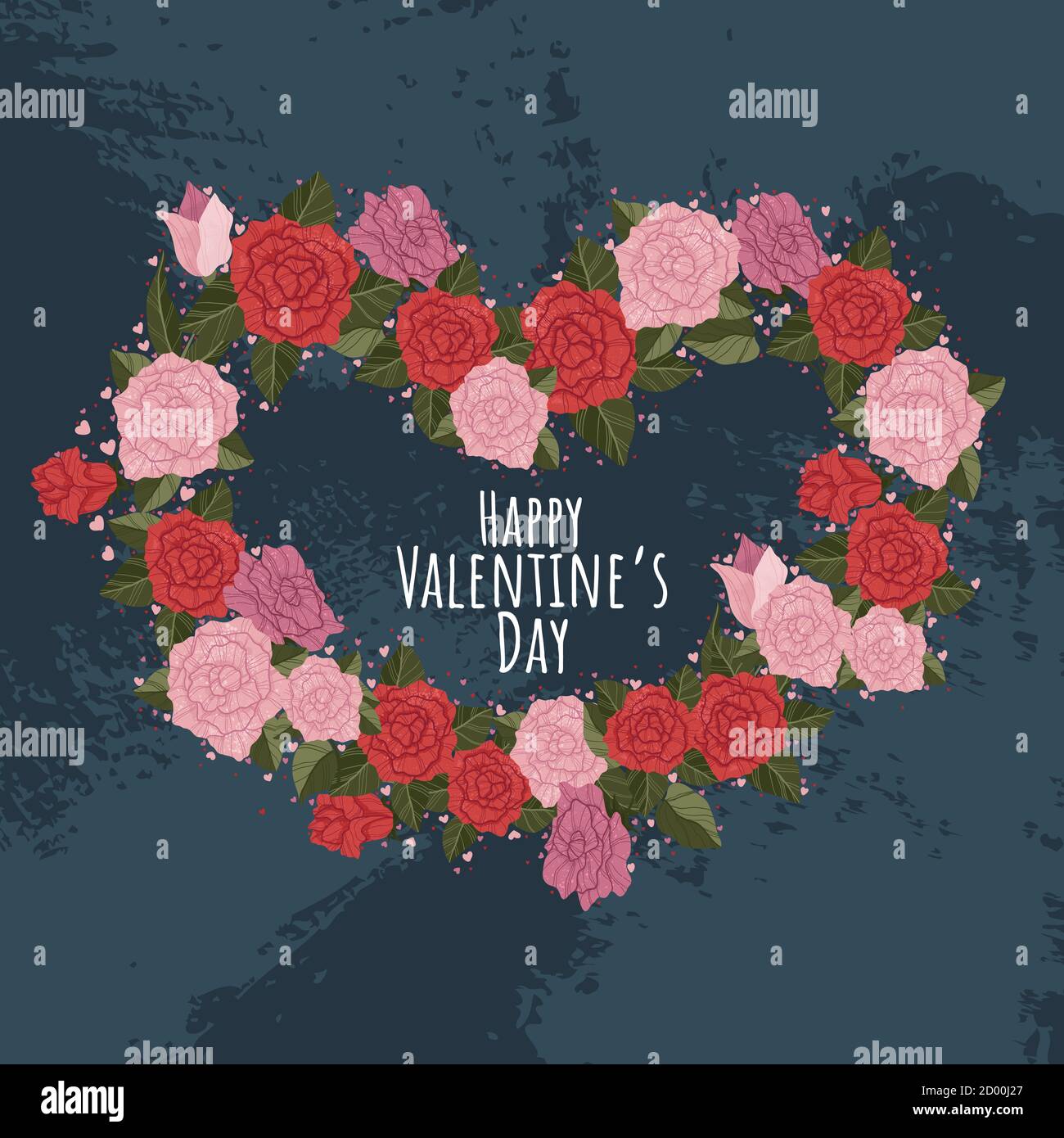 Niedliche Poster mit Valentinstag Elemente Grüße, Herz Form Rahmen, Vektor-Illustration in flachen Cartoon-Stil. Flyer, Einladung, Poster, Brochur Stock Vektor