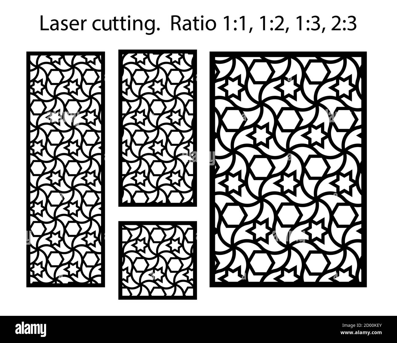 Arabisch-islamische Zierwand, Leinwand, Panelmuster mit Sternen. Vektor-Vorlagenkit. Satz von dekorativen Vektorplatten für das Laserschneiden. Vorlage für Stock Vektor