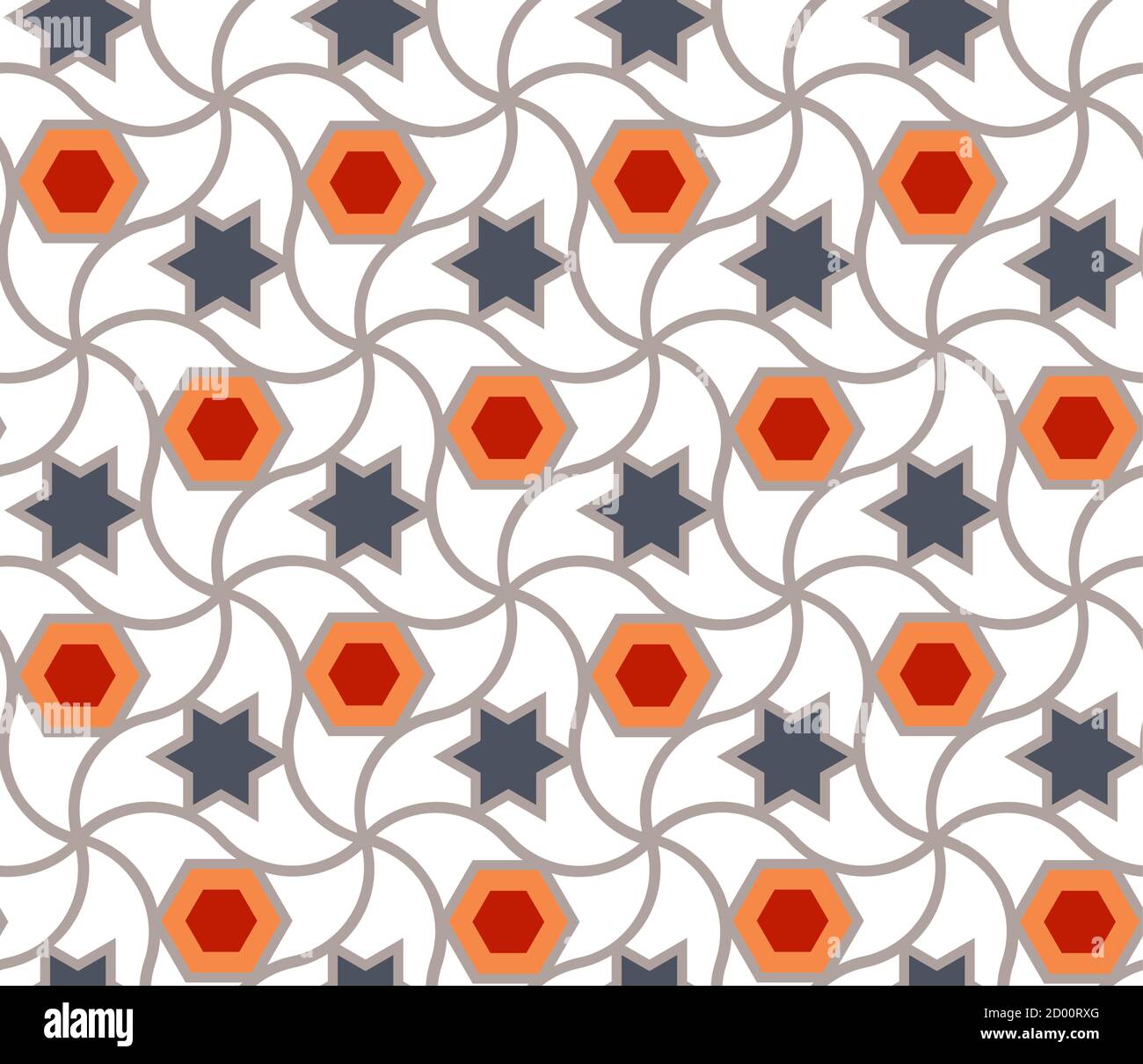 Orangefarbenes und graues arabisches Muster. Farbe geometrische arabische Vektor-Textur für Tuch, Textil, Verpackung, Tapete Stock Vektor