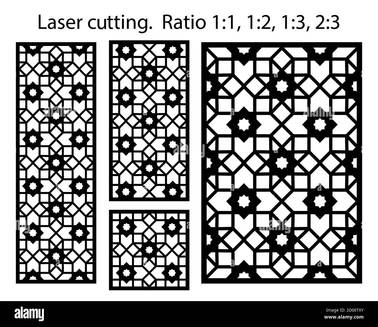 Arabisch-islamische Zierwand, Leinwand, Panelmuster mit Sternen. Vektor-Vorlagenkit. Satz von dekorativen Vektorplatten für das Laserschneiden. Vorlage für Stock Vektor