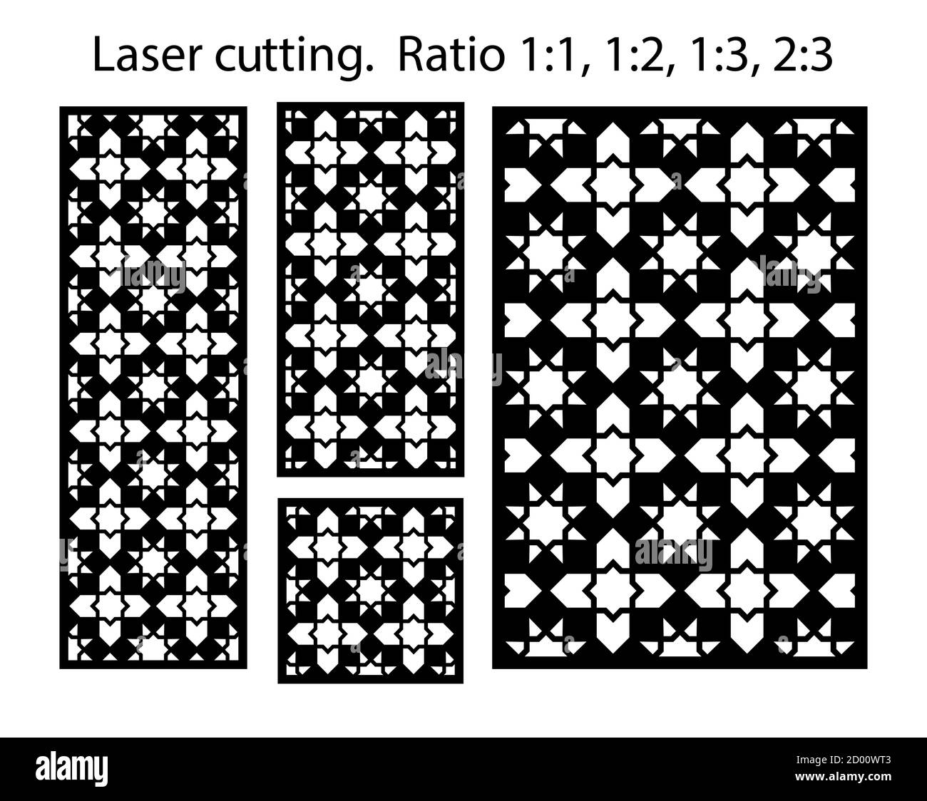 Arabisch-islamische Zierwand, Leinwand, Panelmuster mit Sternen. Vektor-Vorlagenkit. Satz von dekorativen Vektorplatten für das Laserschneiden. Vorlage für Stock Vektor
