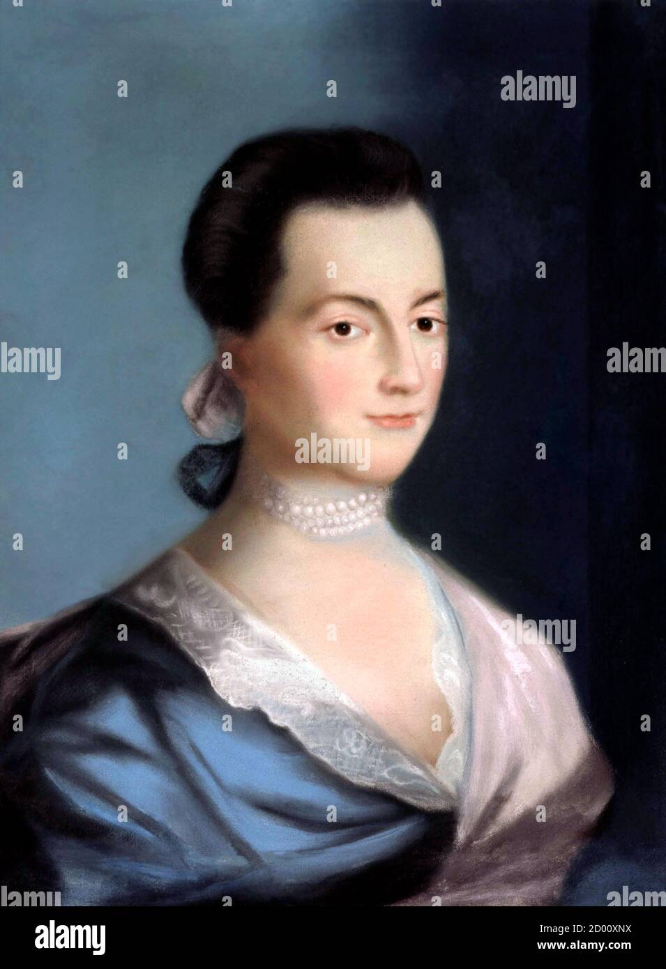Abigail Adams (geb. Smith: 1744-1818), Ehefrau des 2. US-Präsidenten John Adams. Porträt von Benjamin Blyth, um 1766 Stockfoto