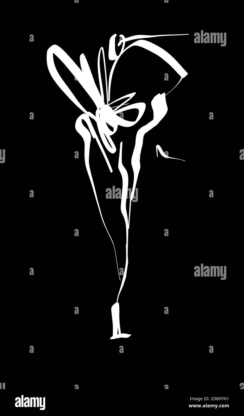 Mode Mädchen Skizze Hand gezeichnet, stilisierten Silhouetten isoliert. Vektor modeillustration Hand gezeichnet. Stock Vektor