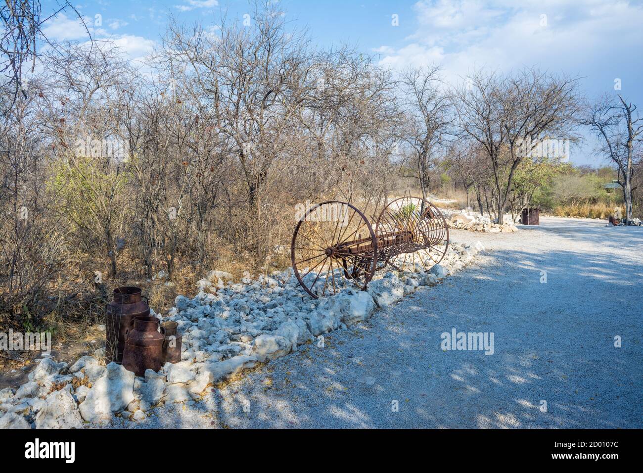 Haupteingangsstraße, Onguma Campingplatz, Namibia, Afrika Stockfoto