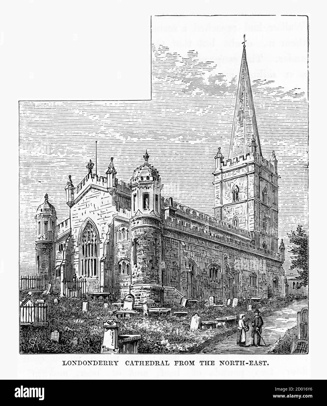 Londonderry Cathedral, Londonderry, Derry, Donegal, Nordirland, Victorian Engraving, 1840 Stockfoto