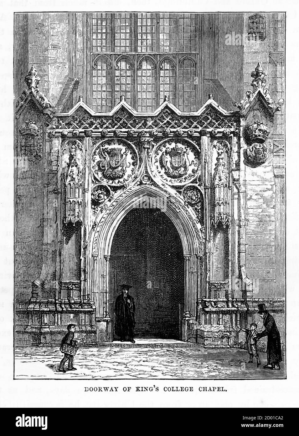 Tor zur King’s College Chapel, Cambridge, Cambridgeshire, England Victorian Engraving, 1840 Stockfoto