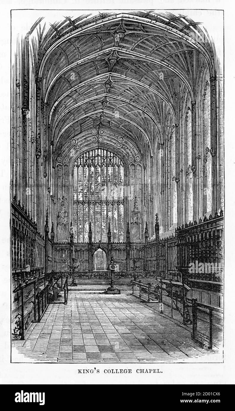 King's College Chapel, Cambridge, Cambridgeshire, England Victorian Engraving, 1840 Stockfoto