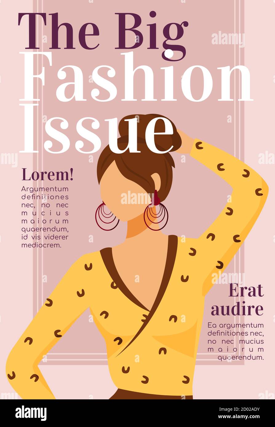 Mode News Magazin Cover-Vorlage. Designprobleme. Laufsteg-Modelle Outfits. Journal Modell Design. Vektorseitenlayout mit flachen Zeichen. Styliroführer Stock Vektor