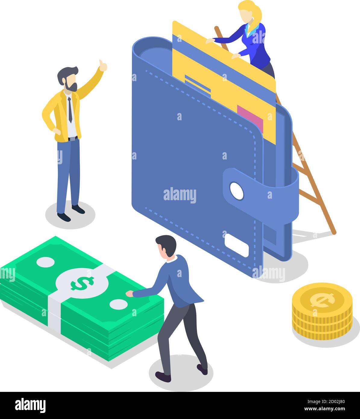 Gehalt Zahlung isometrische Farbe Vektor Illustration. Buchhaltung und Audit. Geld sparen. Umsatzsteigerung. Bankwesen. Jahresbonus. Auszahlung, Zahltag Stock Vektor