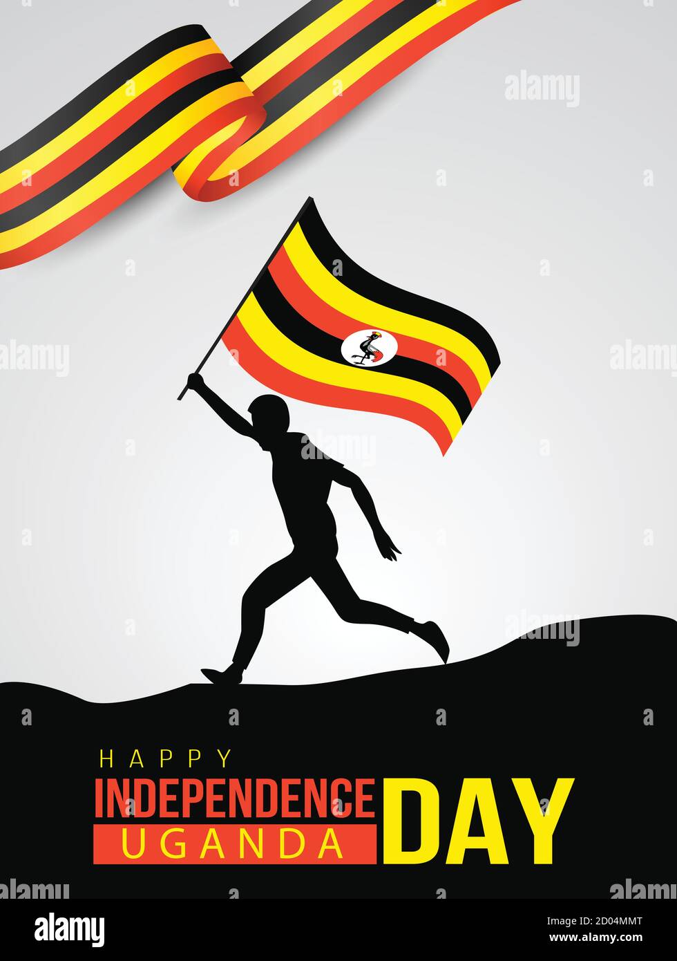 9. Oktober Uganda Independence Day Vorlage. Mann läuft mit Flagge. vektor-Illustration Stock Vektor