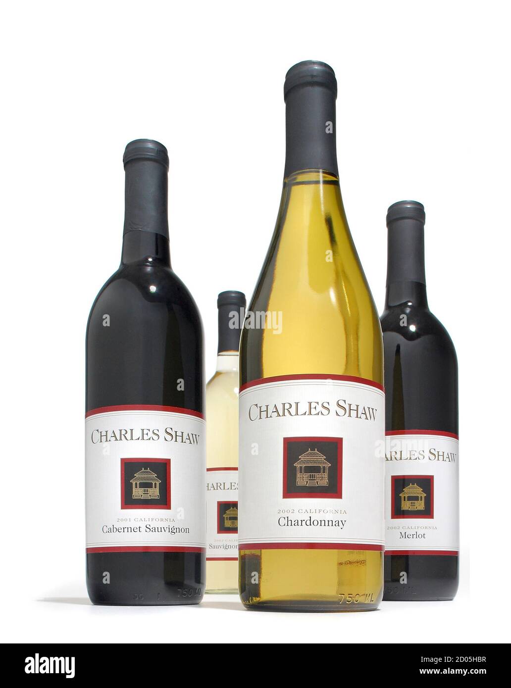 charles shaw Weinsammlung auf weißem Hintergrund fotografiert Stockfoto