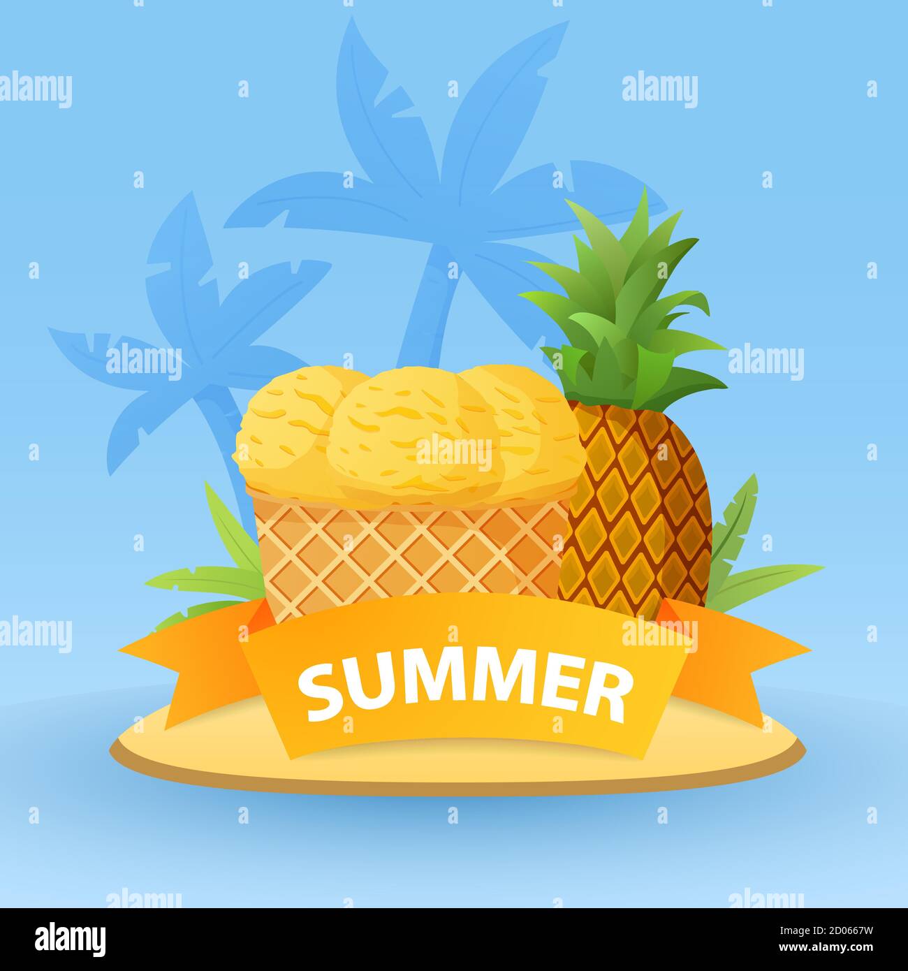 Tropische Früchte Ananas Eis Bälle. Realistischer Illustrationsvektor. Stock Vektor