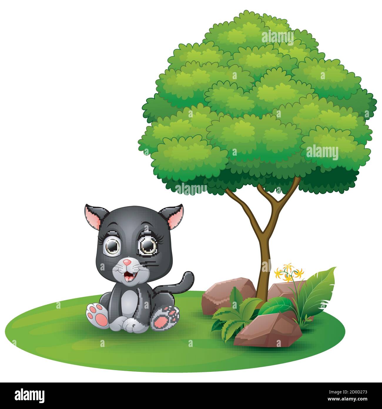 Vektor-Illustration von Cartoon Baby jaguar unter einem Baum sitzen Auf weißem Hintergrund Stock Vektor