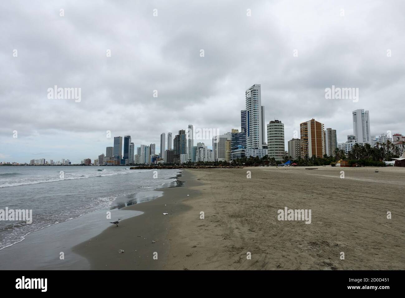 Strand geschlossen oder Shutdown-Konzept inmitten covid 19 Ängste und Panik über ansteckende Virus Ausbreitung in Bocagrande, Cartagena, Kolumbien Stockfoto