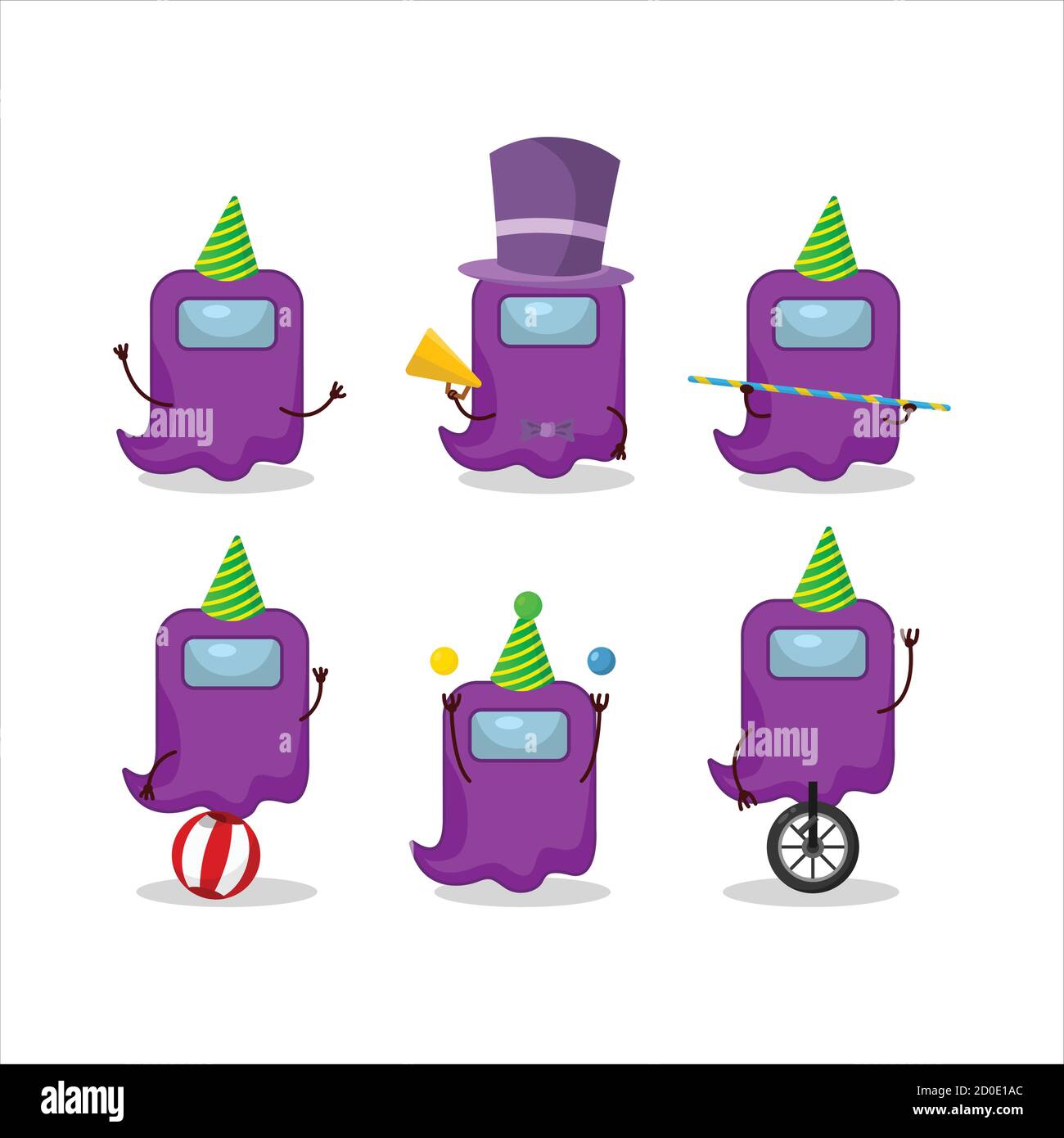 Cartoon Charakter des Geistes unter uns lila mit verschiedenen Zirkus Zeigt Stock Vektor