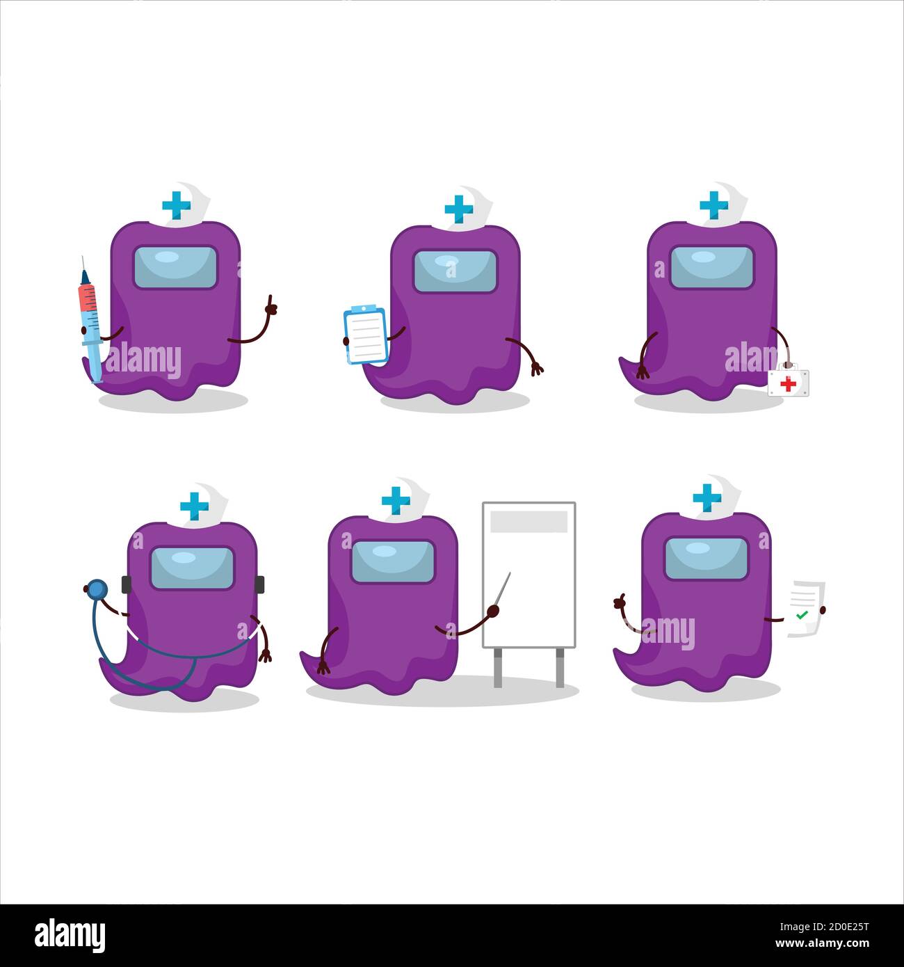 Arzt Beruf Emoticon mit Geist unter uns lila Zeichentrickfigur Stock Vektor