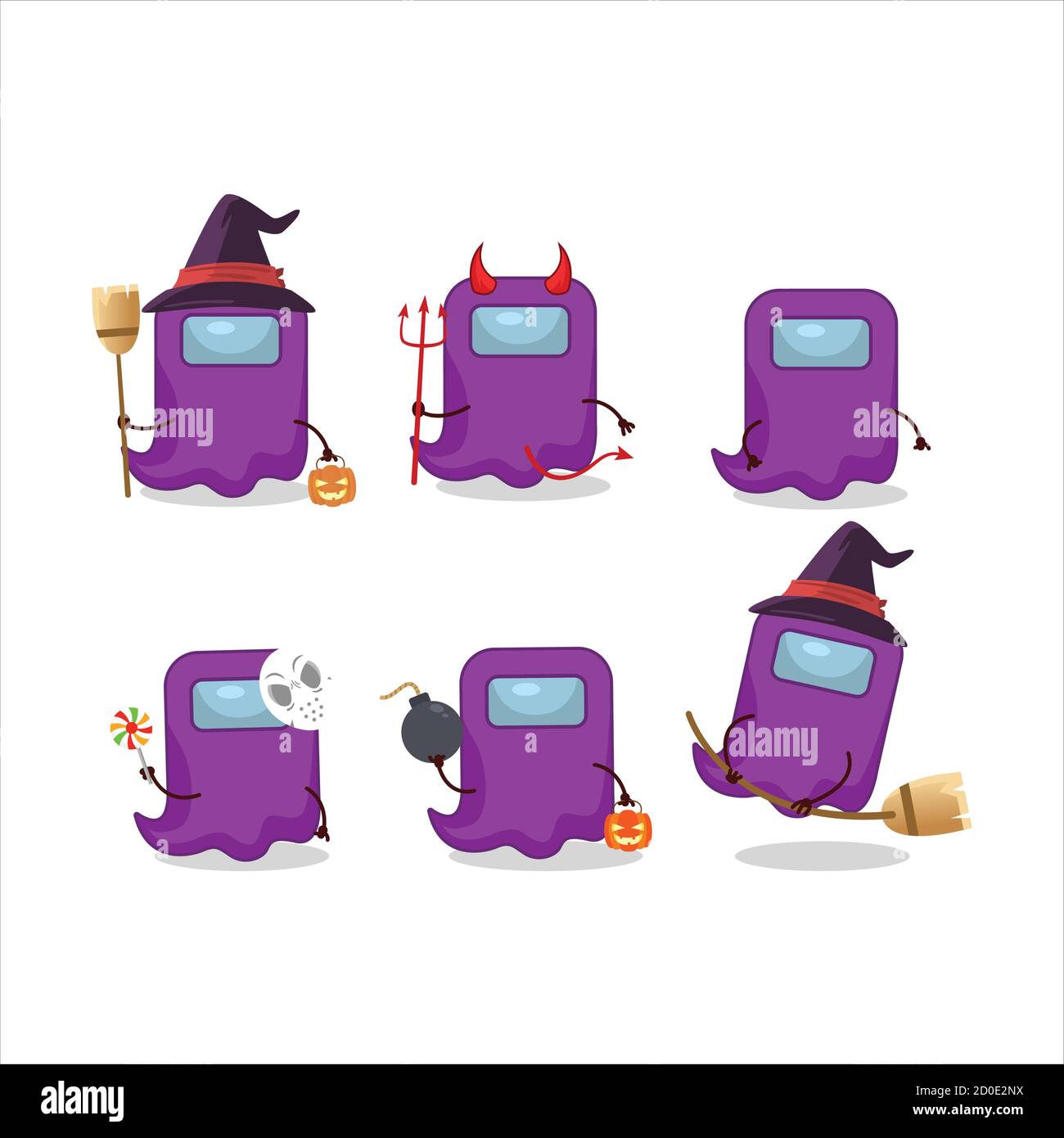 Halloween Ausdruck Emoticons mit Cartoon-Charakter des Geistes unter uns Violett Stock Vektor