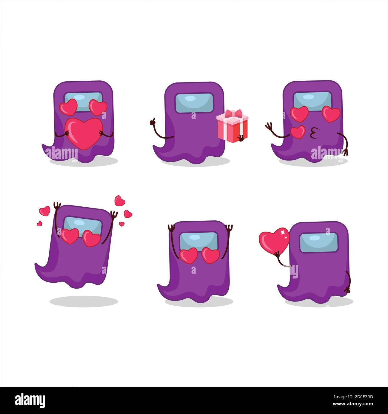 Ghost unter uns lila Cartoon-Charakter mit Liebe niedlichen Emoticon Stock Vektor