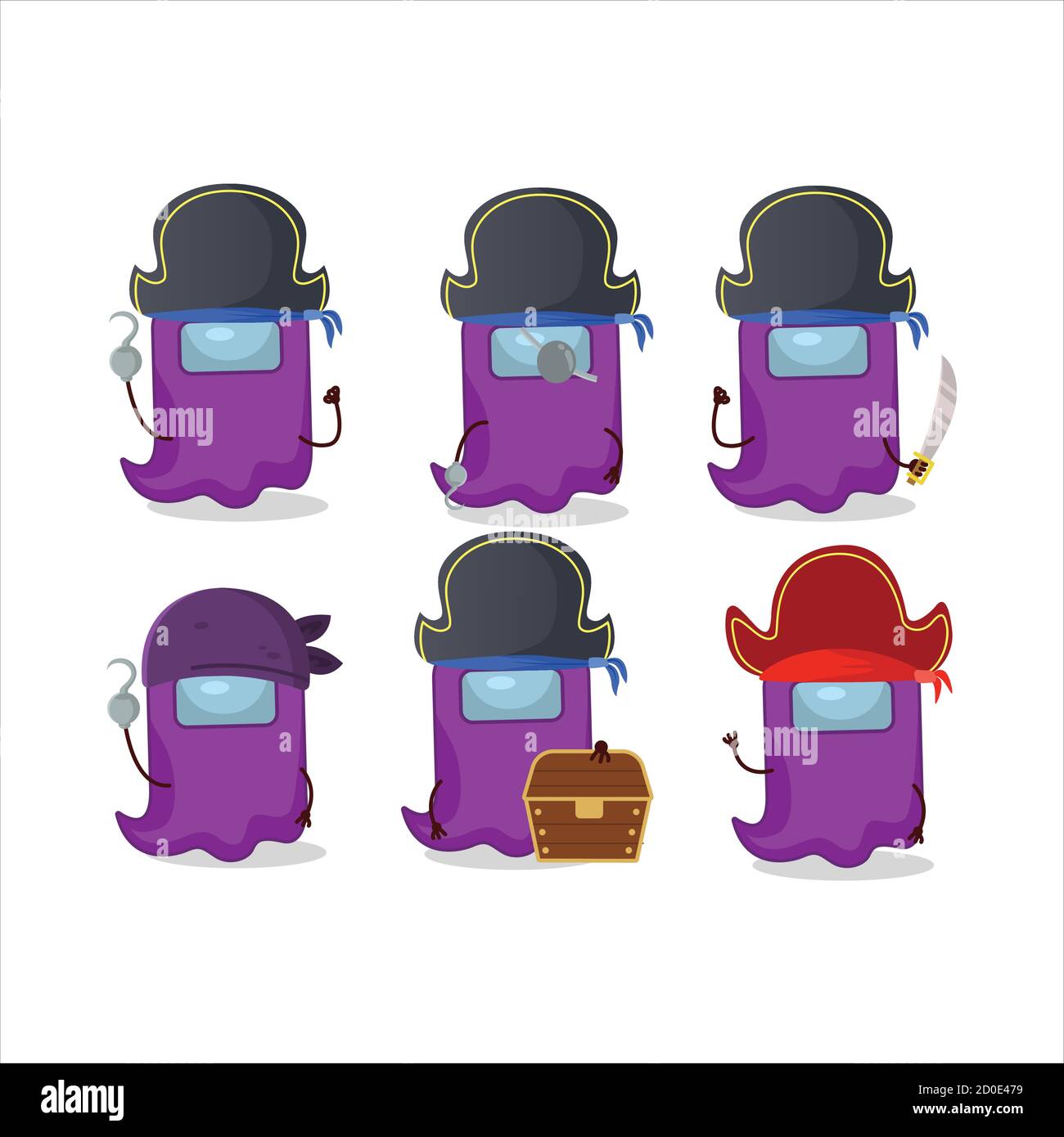 Cartoon Charakter der Geist unter uns lila mit verschiedenen Piraten Emoticons Stock Vektor