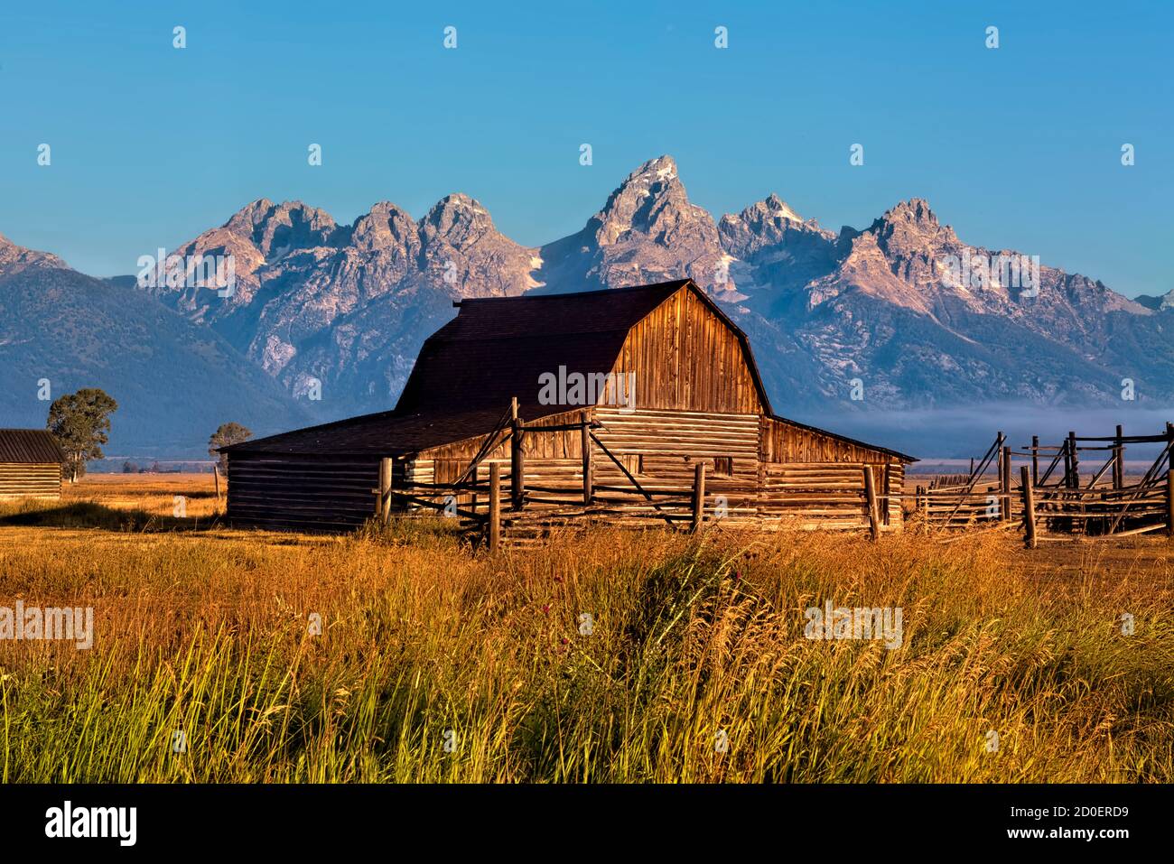 Klassische Ansicht des Reed Moulton Barn, Grand Teton National Park, Wyoming, USA Stockfoto