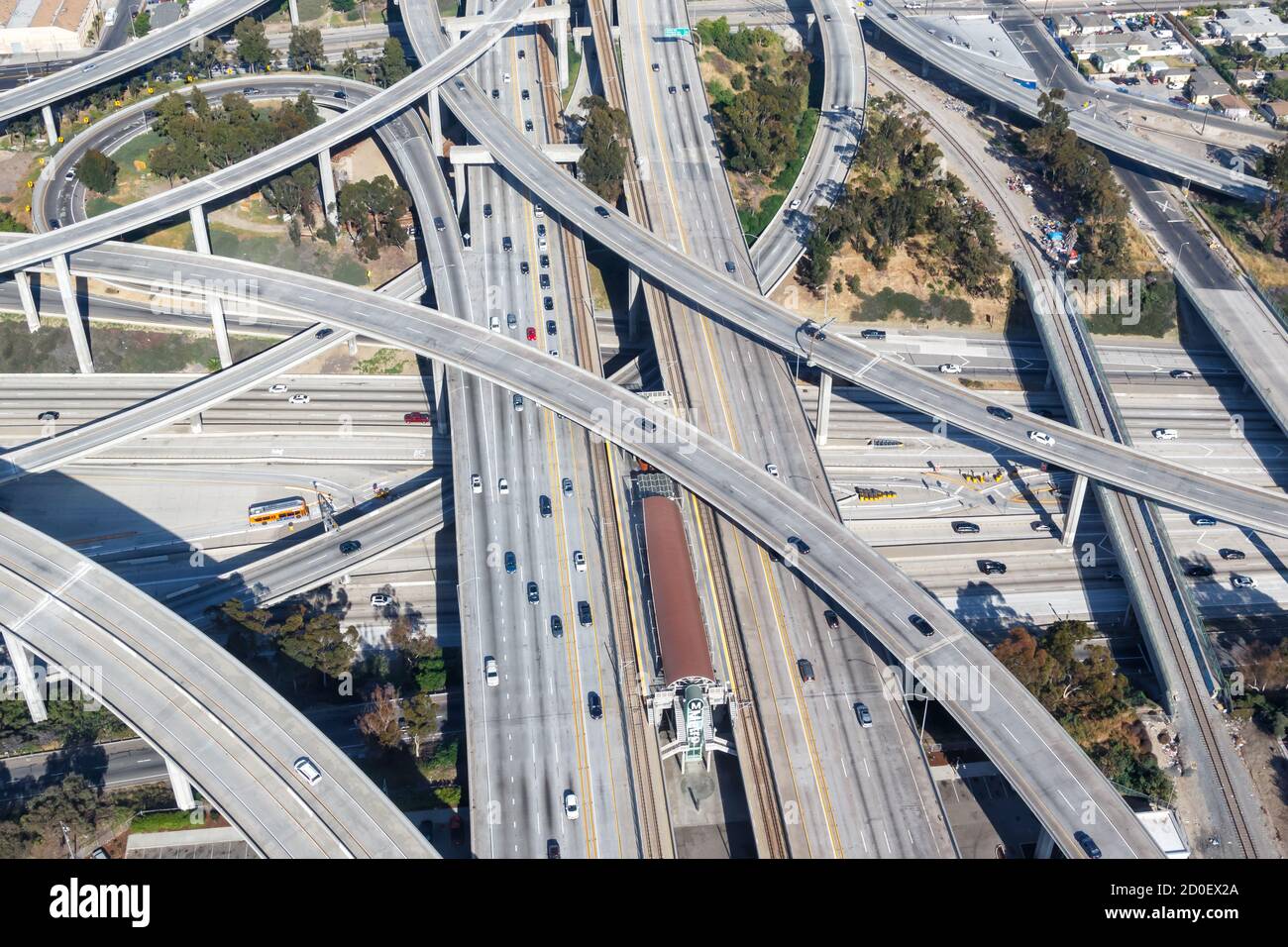 Century Harbor Freeway Kreuzung Kreuzung Highway Los Angeles Straßen Verkehr Amerika Stadt Luftaufnahme Foto von oben Stockfoto
