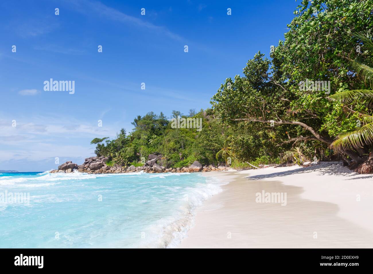 Seychellen Anse Georgette Beach Praslin Island Urlaub im Meer Reisen Stockfoto