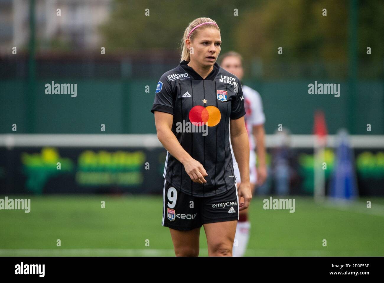 Eugenie Le Sommer von Olympique Lyonnais reagiert während der Frauen Französische Meisterschaft D1 Arkema Fußballspiel zwischen Fleury 91 FC Und Olympique Lyon Stockfoto