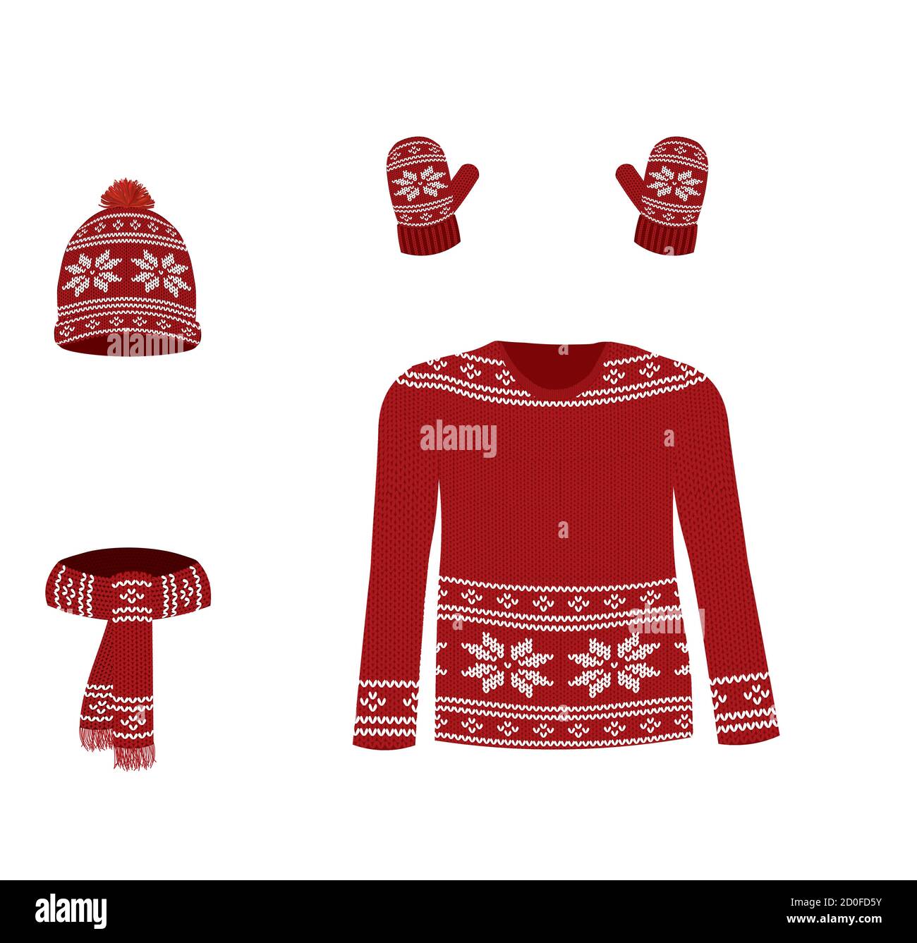 Rot Winter gestrickt Set. vektor-Illustration Stock Vektor