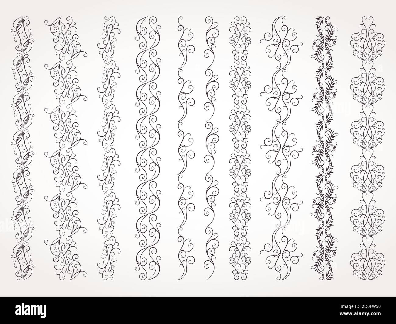 Vector Set von dekorativen Bordüren mit floralen Elementen. Stock Vektor