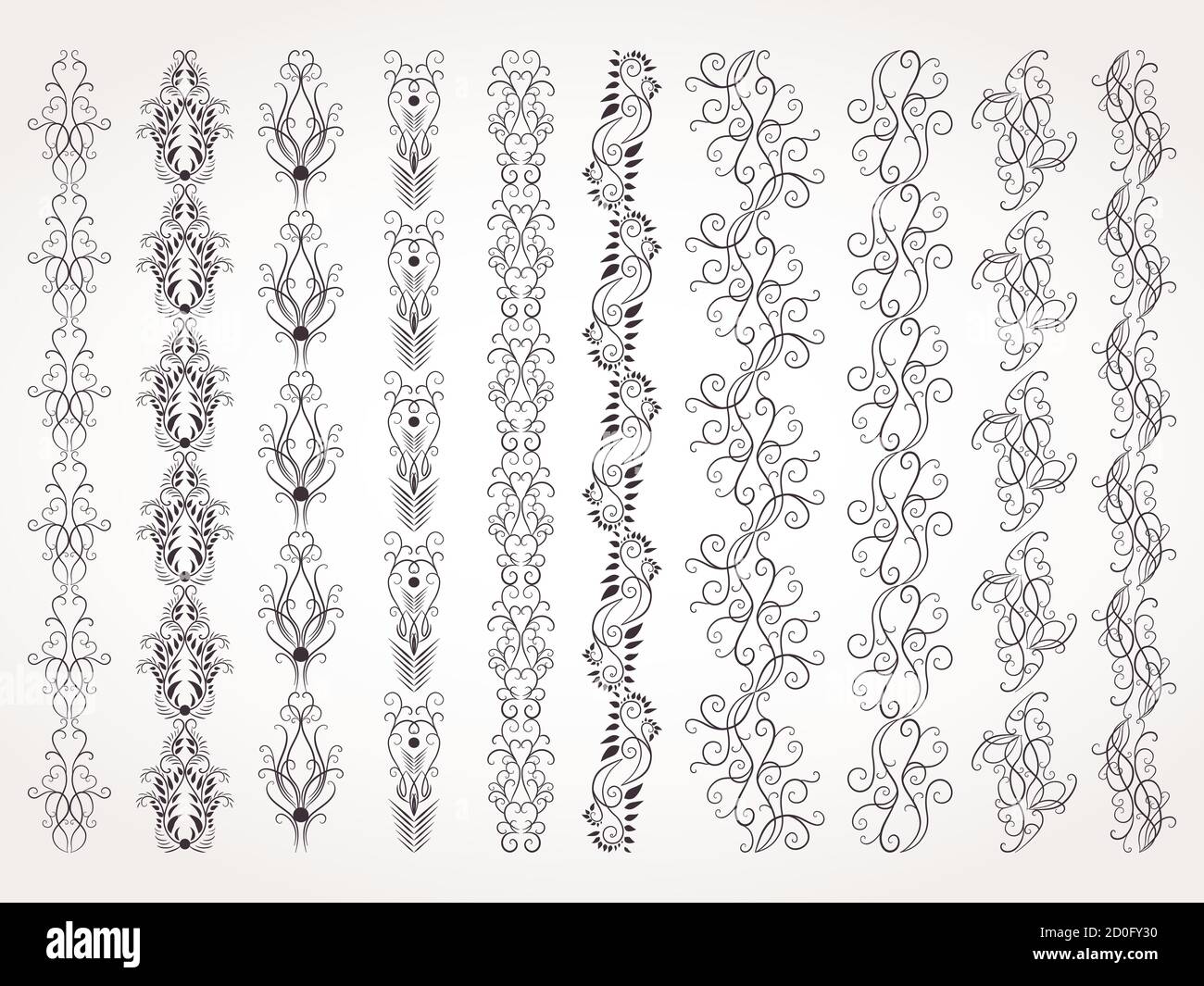 Vector Set von dekorativen Bordüren mit floralen Elementen. Stock Vektor