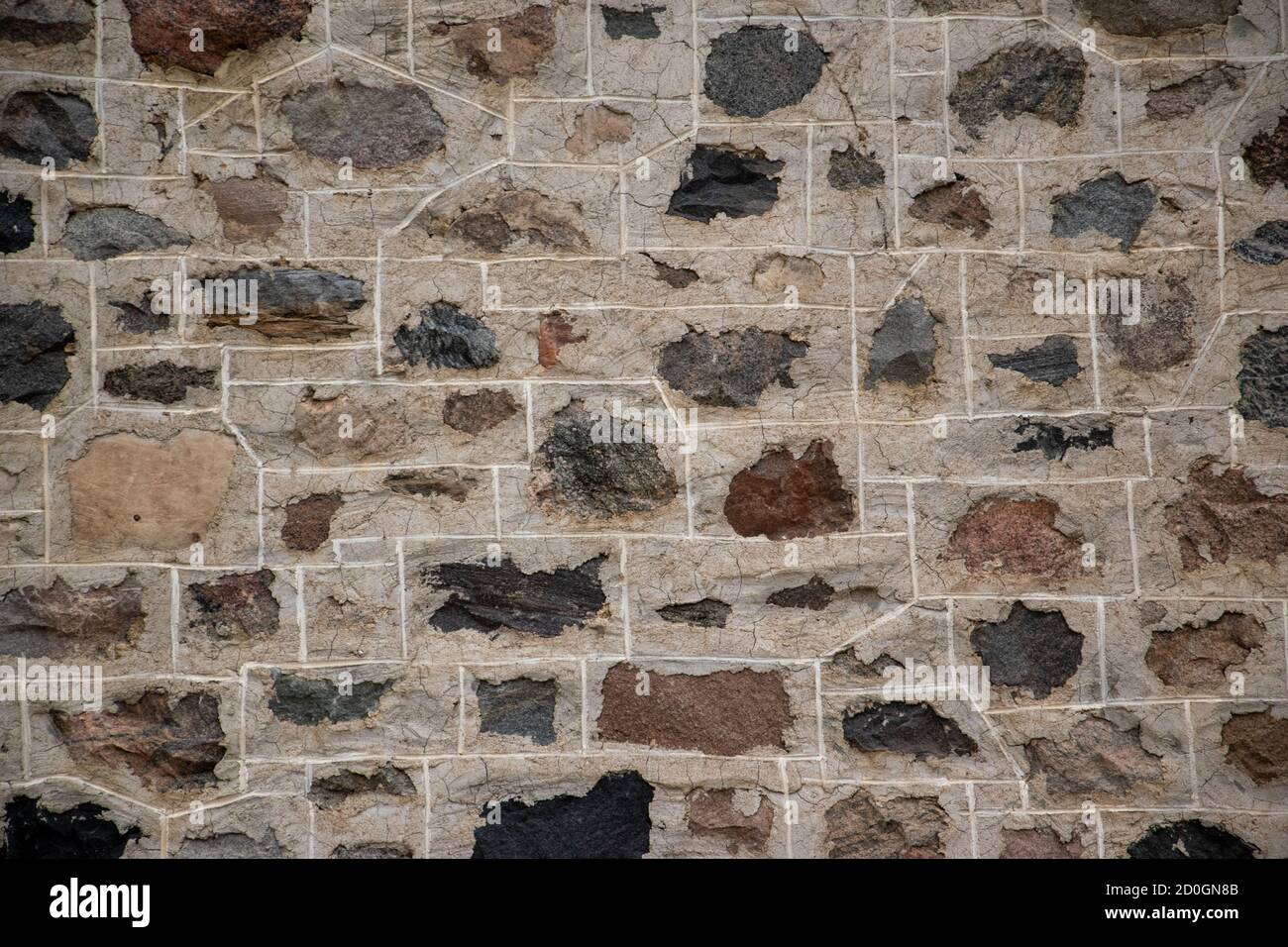 Feldsteinwandkonstruktion. Wolseley, Saskatchewan. Stockfoto