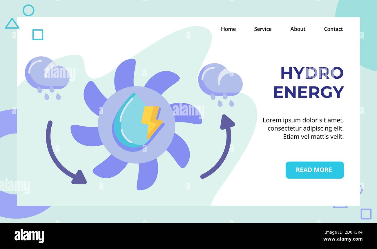Hydro Energy Wasser Rad Kampagne für Web-Website Home Homepage Landing-Page-Vorlage Banner mit flachem Stil Stock Vektor
