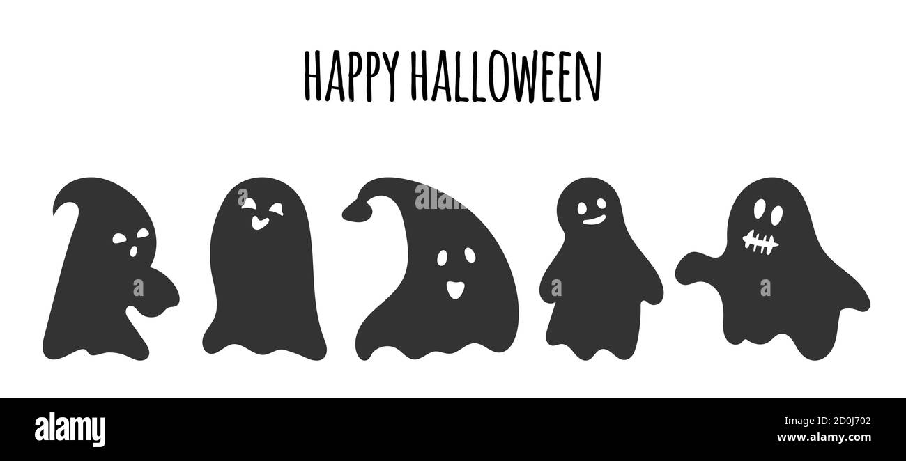 Glyphe Silhouette Geist gesetzt. Happy Halloween Charakter mit beängstigend oder überrascht Gesichtsform. Gruselig lustig niedlichen Spuk. Toll für Postkarten im Urlaub. Horror im Oktober. Isolierte Vektordarstellung Stock Vektor