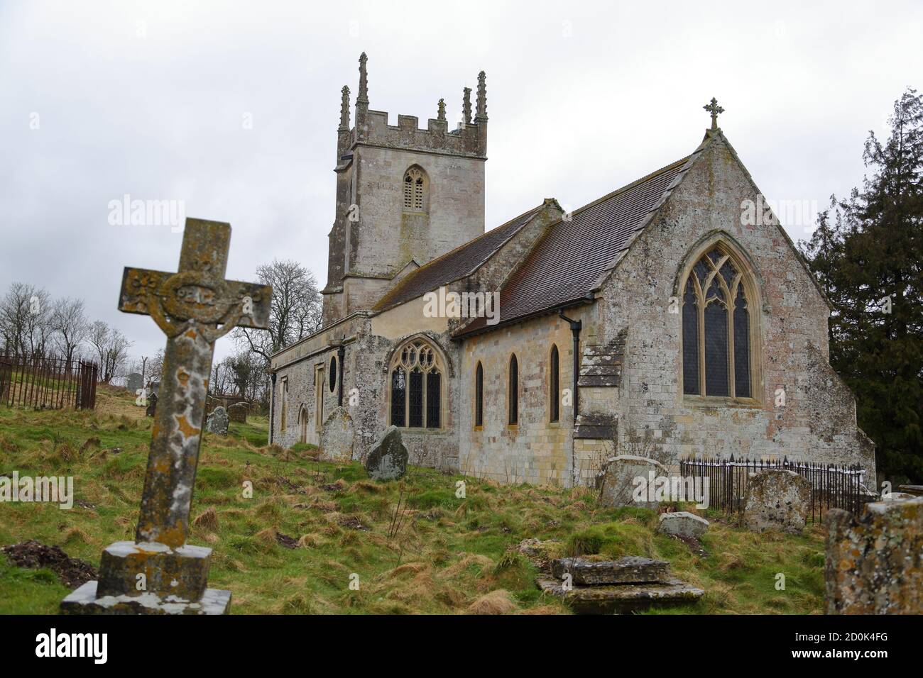 St. Giles Kirche in Imber Village Teil des Militärtrainings in Salisbury Plain, Wiltshire, England, Großbritannien Stockfoto