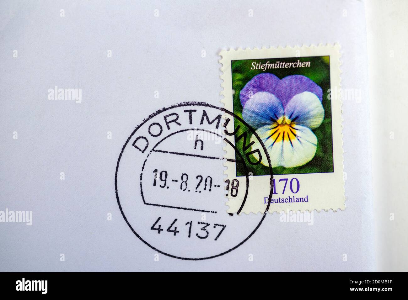 Dortmunder Poststempel und deutsche Briefmarke Stockfoto