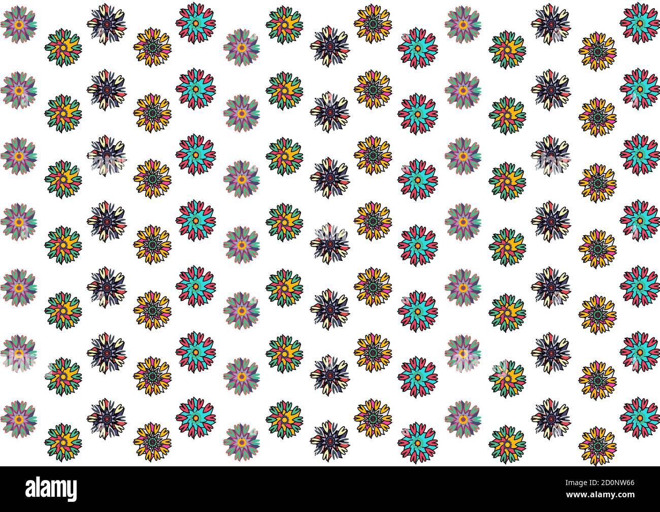 Bunte kreative Blumen-Ikonen, isoliert, Vintage-Stil, Muster für  Geschenkpapier Stockfotografie - Alamy