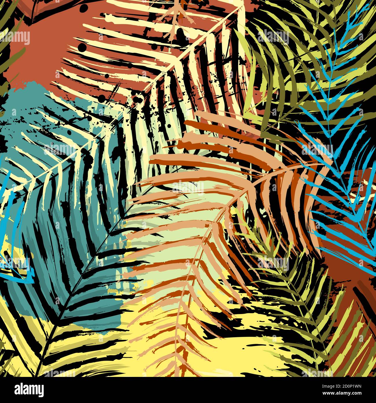 Abstrakte nahtlose Hintergrund Muster, mit Pinsel Blätter, Malstriche und Spritzer Stock Vektor