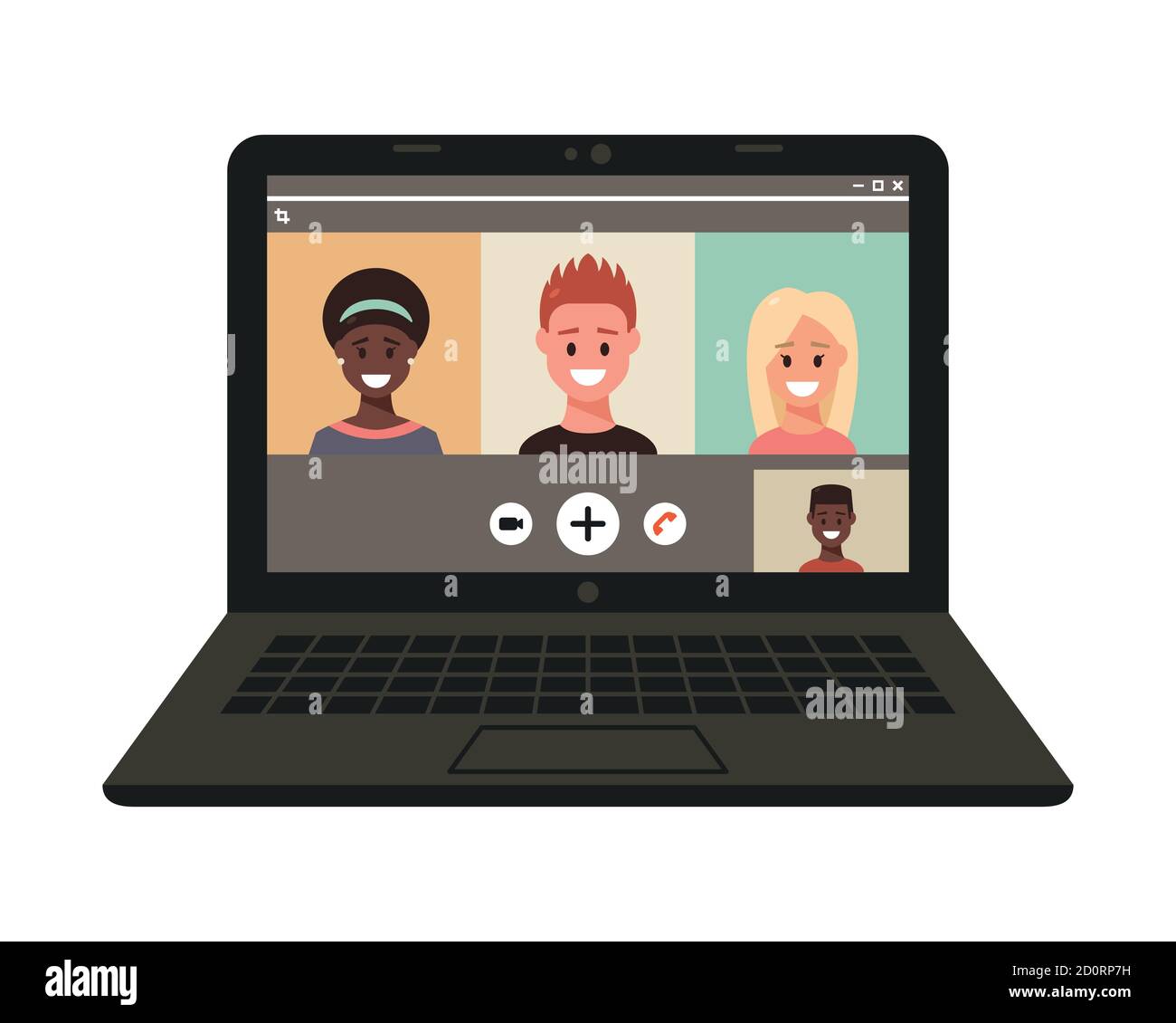 Menschen sprechen miteinander auf einem Computerbildschirm. Über das Internet. Lernen zu Hause. Remote. Konferenzvideoanruf, Arbeit zu Hause Stock Vektor